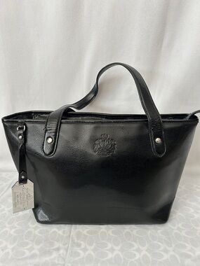 Lauren Ralph Lauren Classic Black Textured Leather Tote Shoulder Bag Purse 🌺🌺